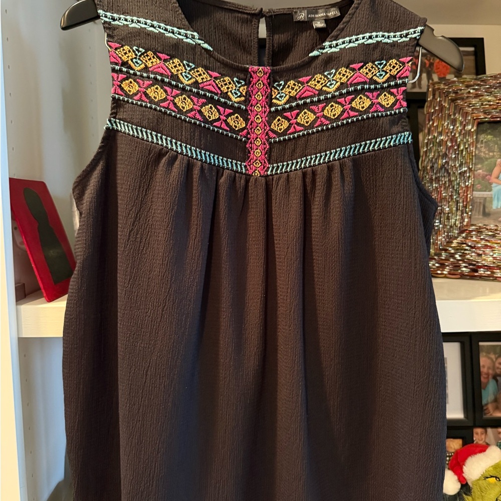 Adrianna Papell Black Top with Colorful Embroidery